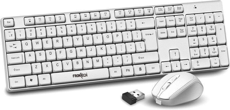 Frontech 2.4Ghz Wireless Keyboard and Mouse|104 Keys|1200 DPI|Adjustable Height (KB-0030) Combo Set(White)