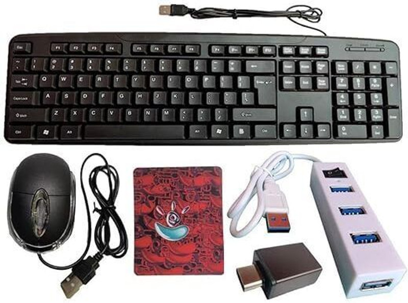 Adefex Gaming Combo Wired Keyboard | Mouse | Mouse Pad | 4-Port USB Hub | HDMI cable Combo Set(Black)