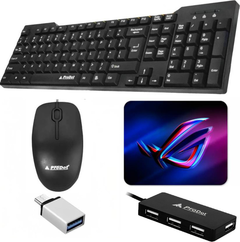 SKOG Wired Keyboard and Mouse Combo with USB Hub, C-Type OTG Cable, Mouse Pad Combo Set(Multicolor)