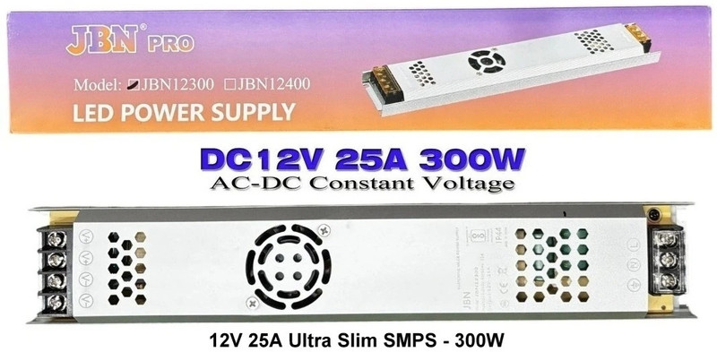 GoodsBazaar 12V 300W Ultra Slim Metal Body LED Power Supply SMPS 12 Volt 25 Amp DC Adaptor 12 Volt 25 Amp SMPS Metal Power Supply Transformer Adaptor Charger AC to DC 12v(Silver)