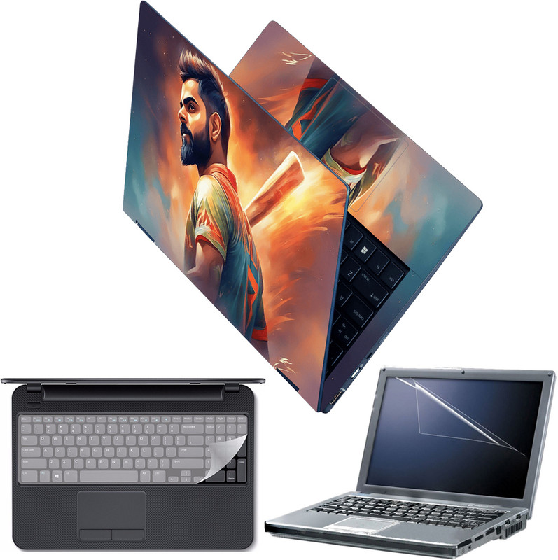FineArts Laptop Skin with Screen Guard and Key Guard - Virat Kohli Indian Cricketer Art Combo Set(Multicolor)