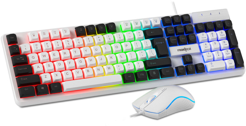 Frontech Quantum Striker Gaming Combo | Rainbow Backlit | 2400 DPI | 104 Keys | Combo Set(White)