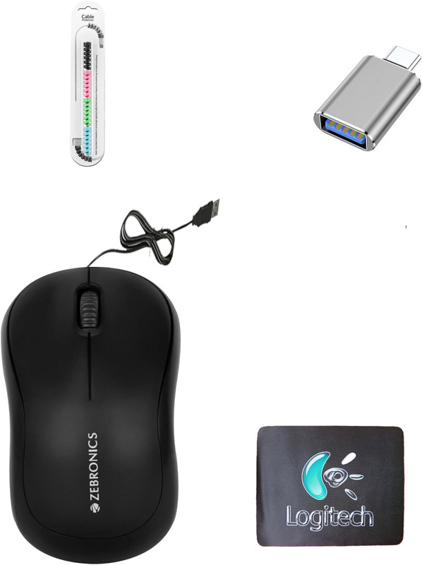 ZEBRONICS K20 Keyboard, Comfort Mouse, MousePad, C-OTG, Protect Cable (Set-5). Combo Set(Multicolor)