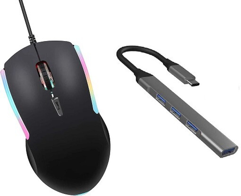 ENTWINO GAMER-Gaming Mouse Wired with C Type Hub, 4 USB Ports Combo Set(Black)
