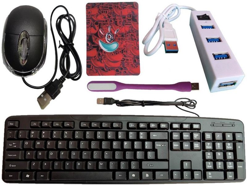 ANJO Wired Keyboard-Wired Mouse-Mouse Pad-USB Hub 2.0-LED Combo Set(Multicolor)