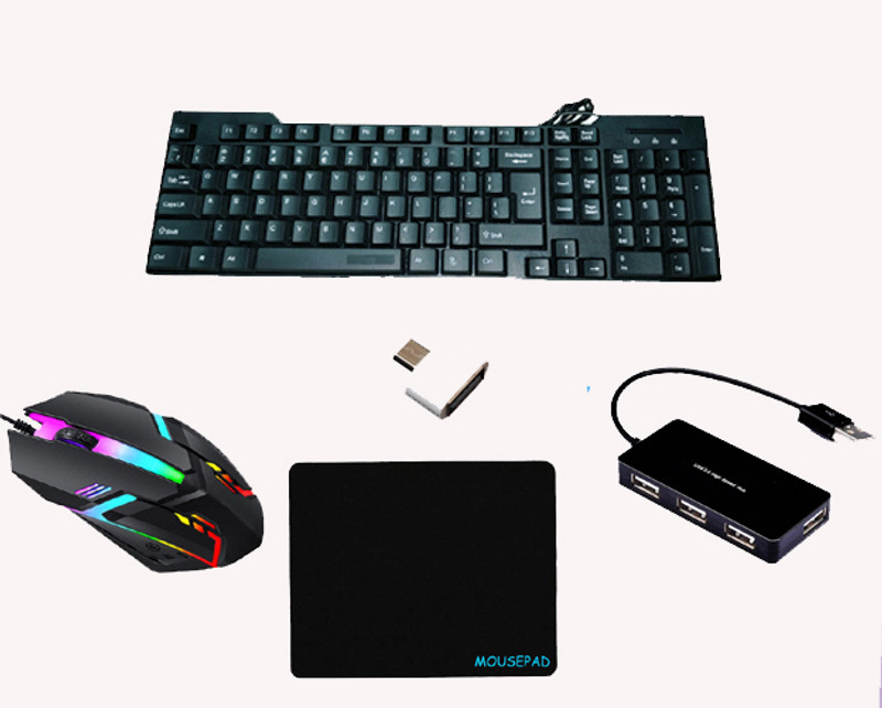 RSG 7 IN 1 COMBO- KEYBOARD ,MOUSE,MOUSEPAD,USB HUB , HDMI CABLE & TYPE C ,V8 OTG Combo Set(Black, Multicolor)