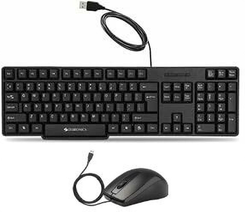 ZEBRONICS K20 Keyboard & Alex Wired Optical Mouse Combo Set(Black)