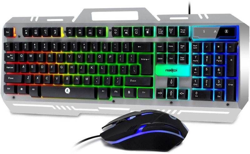 Frontech Cyber Ninja Wired Gaming Combo | RGB Mouse with 6 Buttons & 2400 DPI | Combo Set(Black+Grey)
