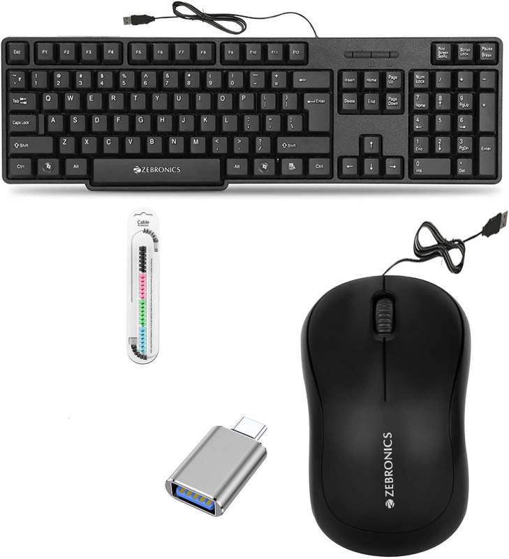 ZEBRONICS K20 Keyboard, Comfort Mouse, MousePad,C-OTG (Set of 4) Combo Set(Multicolor)
