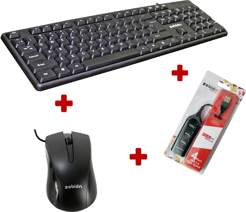 zebion K200 keyboard + Rocky Mouse + Pronto 31 USB HUB Combo Set(Black)