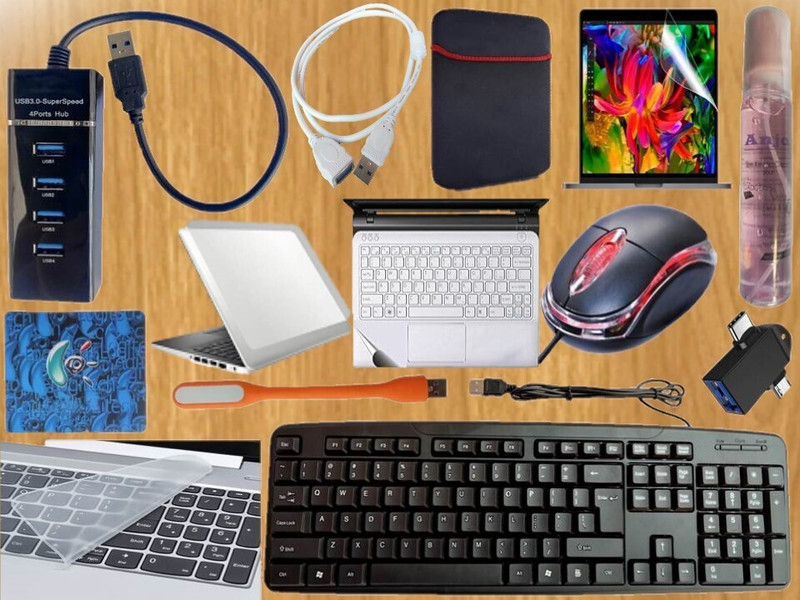 ANJO WiredKeyboard&Mouse-Pad-Hub3-Cleanr-OTGCM-Ext-LED-Skin-15.6iScrn&KeyGuard&Sleeve Combo Set(Black)