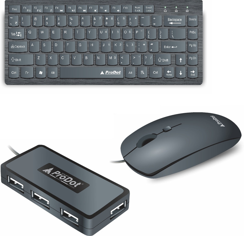 PRODOT 217 Mini Wired Keyboard And Mouse Combo With USB Hub Combo Set(Black)