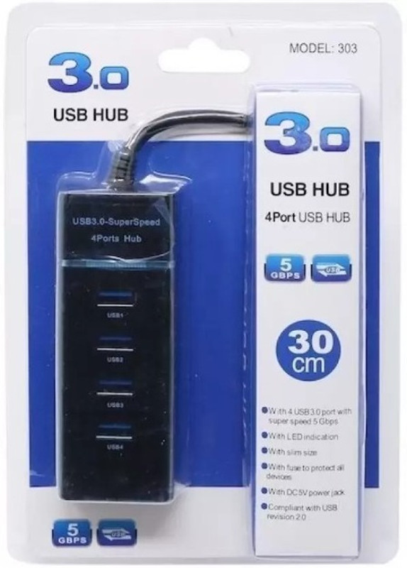 PROXY 4 Port, USB Hub 3.0 with LED Indicators Combo Set(Black)