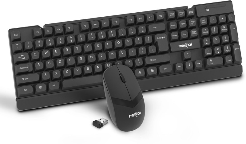 Frontech Wireless Keyboard & Mouse Combo | 2.4GHz | 1600 DPI | 104 Keys | Power Saving | Combo Set(Black)