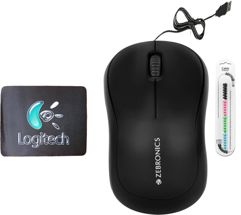 Mophonics Wired Mouse, Mouse Pad & Cable Protector (Set of 3) Combo Set(Multicolor)
