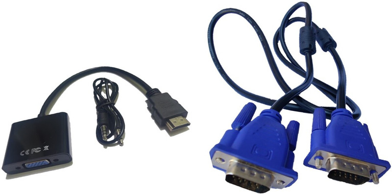 ANJO HDMI to VGA Converter With Aux (Black) & VGA Cable 1.5 Meter 2 in 1 Combo Set(Blue)