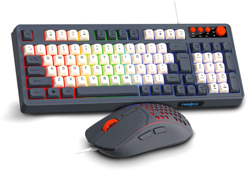 Frontech Nova Knight Wired Gaming Keyboard and Optical Mouse| LED RGB Backlight KB-0045 Combo Set(White, Green)