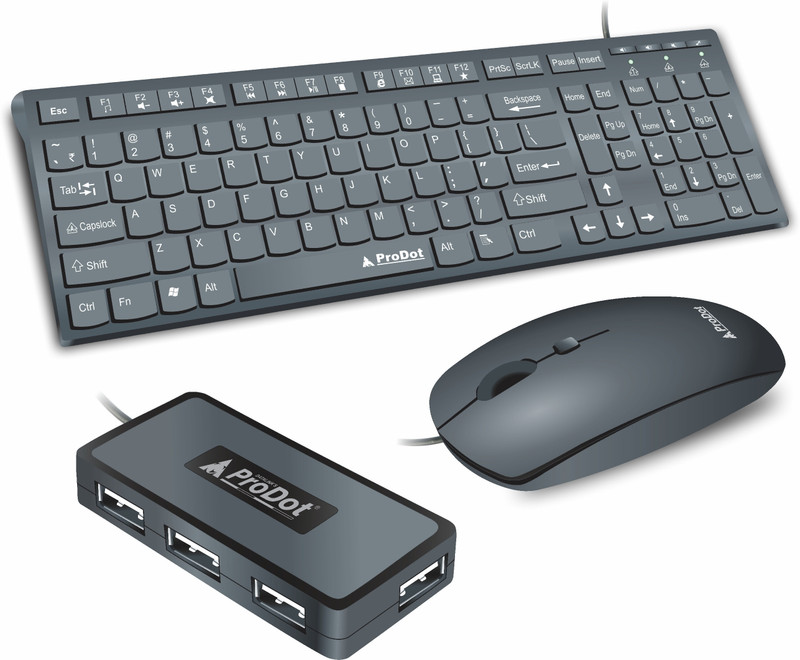 PRODOT Set of 3 High-Performance Floated Key Keyboard And Mouse Combo With USB Hub Combo Set(Black)