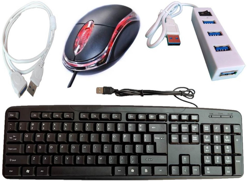 ANJO Wired Keyboard-LED Mouse-USB Hub 2.0-Ext Cable 1.5m Combo Set(Multicolor)