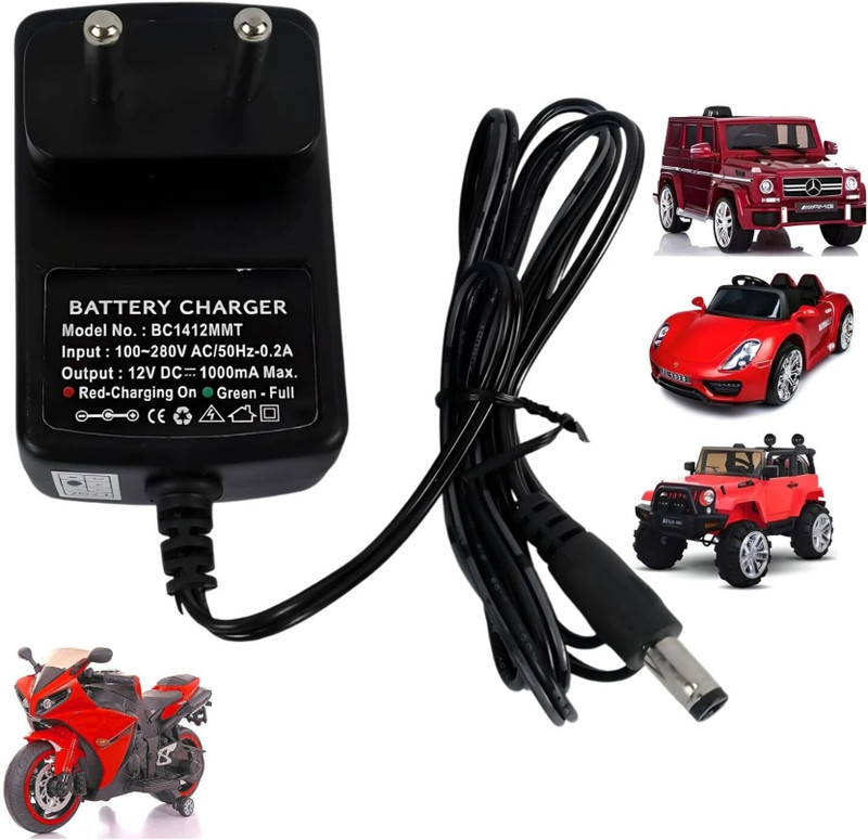 BALRAMA 12V Charger Adapter for Kids’ Electric Ride-On Car, Bike, or Jeep + Auto Cut-Off Worldwide Adaptor(Multicolor)