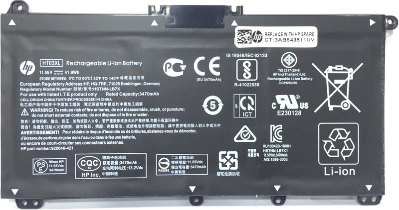 HP HT03XL L11119-857 L11119-855 L11421-542 Laptop Battery For Pavilion 14-CE0000 Series: 14-ce1056wm 14-ce0064st 14-ce0006dx 14-ce0025tu 3 Cell Laptop Battery 3 Cell Laptop Battery
