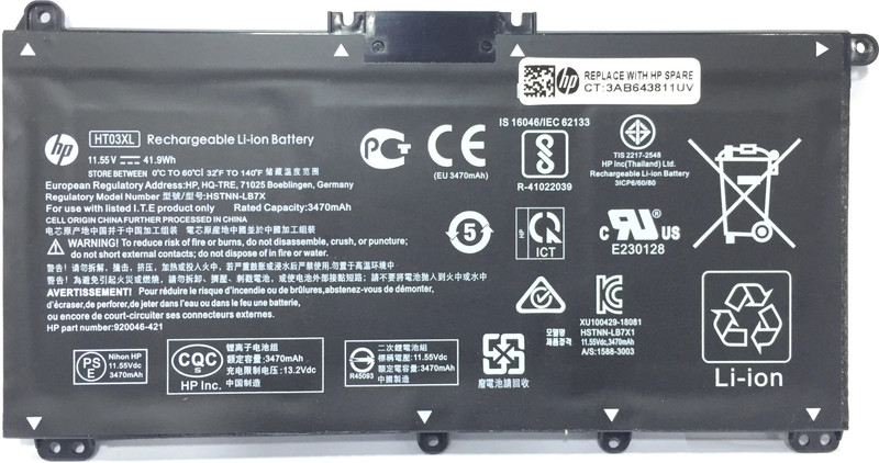 HP HT03XL 14-CE0025TU 14-CE0034TX TPN-I130/I131/I132 Pavilion 15-CD/CS/DA Laptop L11421-422 HSTNN-LB8M 17-AR050WM 920046-121 421 541 920070-855 HSTNN-IB7Y [TF03XL] 3 Cell Laptop Battery