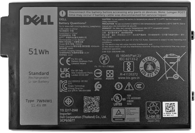 DELL 7WNW1 LAPTOP BATTERY FOR Latitude 5420 RUGGED, Latitude 5424 RUGGED, Latitude 7424 RUGGED 6 Cell Laptop Battery