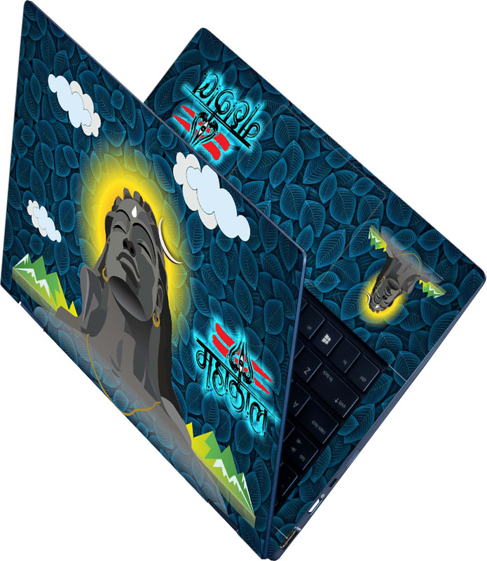 Anweshas Full Body Laptop Skin Sticker - Mahakal Blue Leaves White Cloud_Uv Self Adhesive Stretched Vinyl Laptop Skin Compatible for 15.6 inch(Theme: Spiritual)
