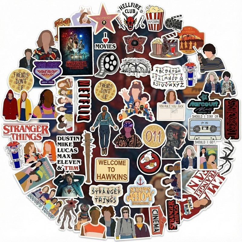 WEELIN Stranger Things Themed stickers for Laptop Mobile Wall Water Bottle Self Adhesive Vinyl Laptop Skin Compatible for 15.6 inch(Theme: TV Series, Movies)