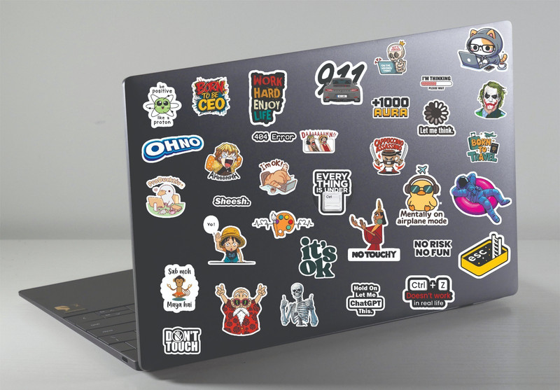 Premium Printers 50 Pcs Funky Stickers Vinyl Reusable Laptop Skin Compatible for 15.6 inch(Theme: Illustrations)