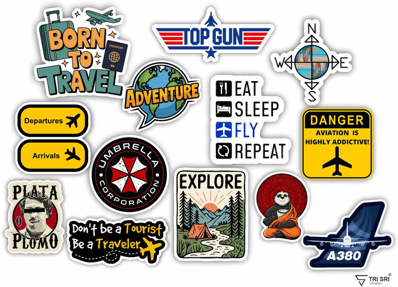 TRI SRI Adventure Awaits Travel Stickers – Vinyl for Travel Stickers Glossy laminated PVC Sticker Laptop Skin Compatible for 15.5 inch(Theme: Vintage, Signs & Symbols, Sports, Nature)