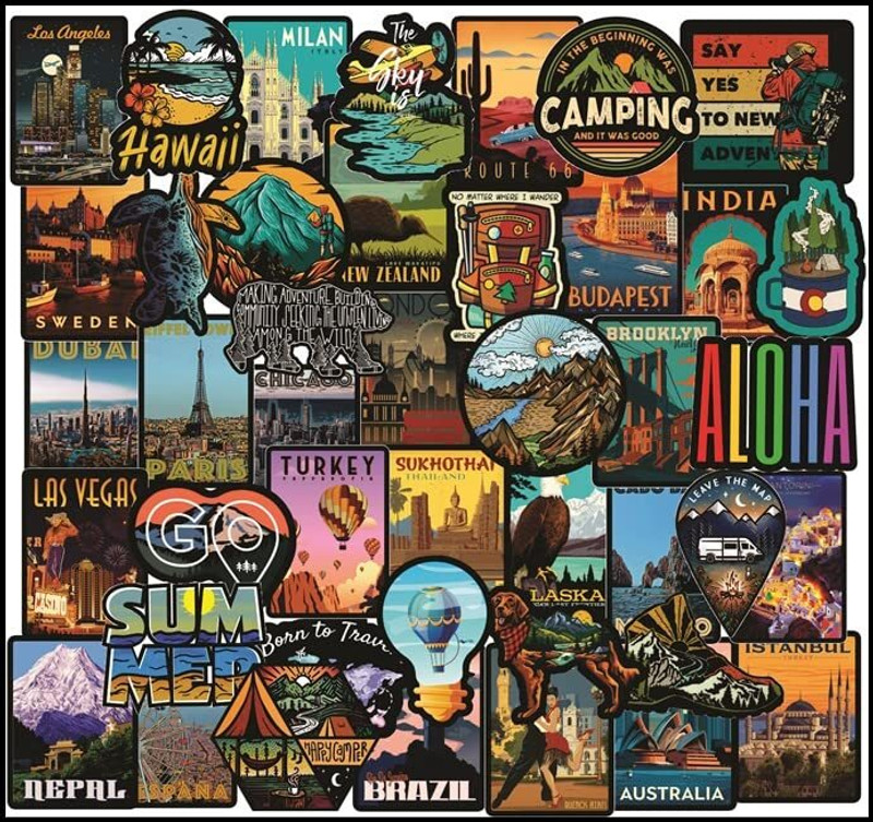 PIXELARTZ Vintage Travel Dark Theme Styling Doodle DIY Stickers Vinyl Laptop Skin Compatible for 15.6 inch(Theme: Nature)