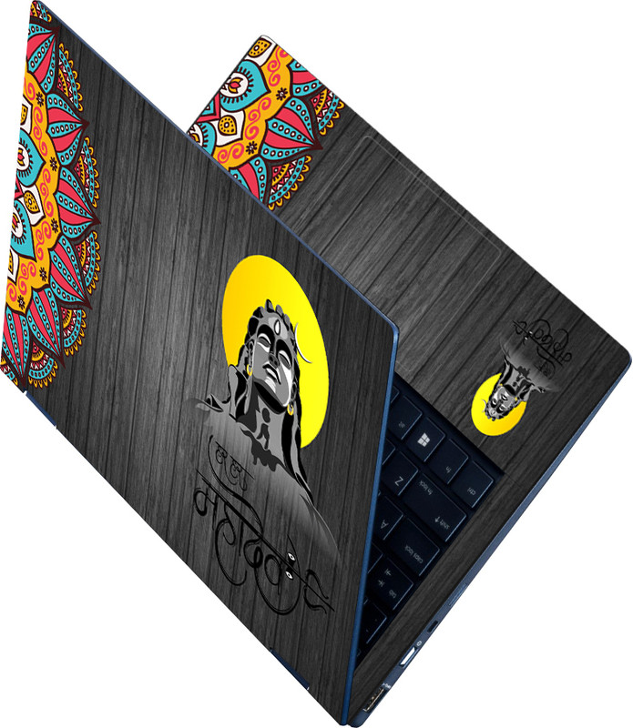 Anweshas Full Body Laptop Skin Sticker - Har Har Mahadev Black Wooden Multi Spiral Self Adhesive Vinyl Reusable Laptop Skin Compatible for 15.6 inch(Theme: NA)