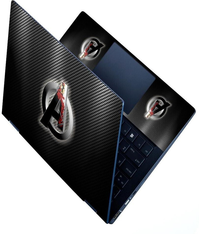 dzazner HD Printed Premium Quality Full Panel Laptop Skin Sticker Vinyl No Residue, Bubble Free Stretched Vinyl Laptop Decal 14.1 - Avengers Logo on Black Metal Net Self Adhesive Vinyl Reusable Laptop Skin Compatible for 14.1 inch(Theme: Superheroes)