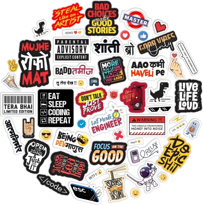 Tarbooz StickEra S1EP1 Vinyl Stickers Pack of 54 for Laptop,Mobile,Case,Gadgets,Car,Bike Vinly Reusable Laptop Skin Compatible for 15.5 inch(Theme: NA)