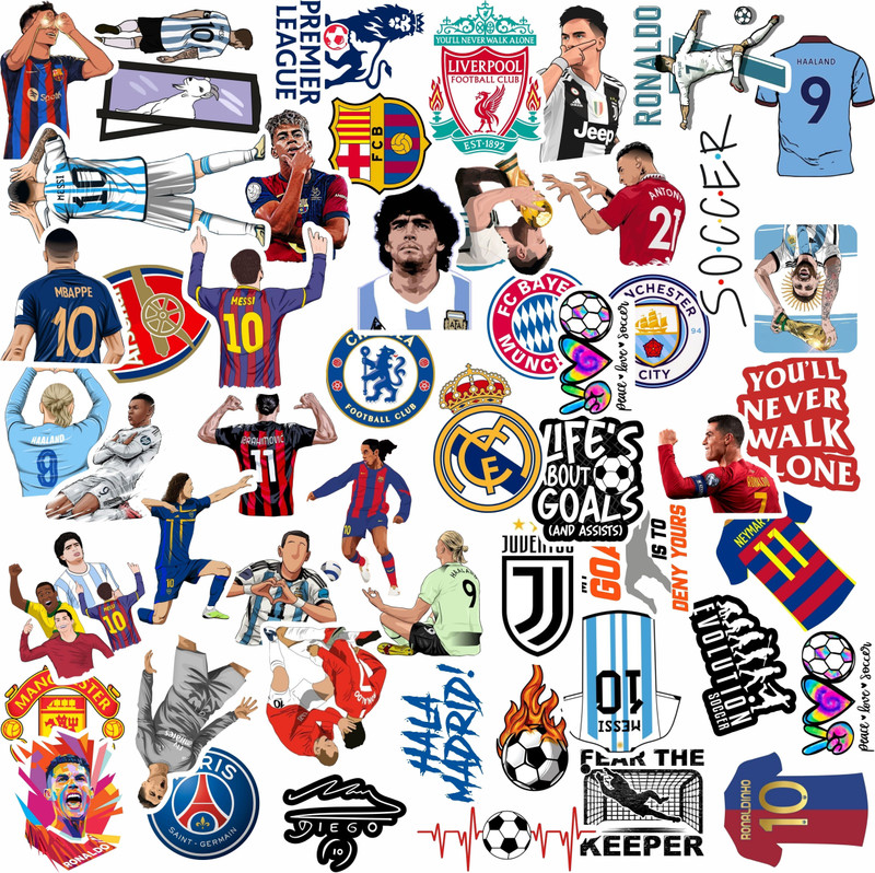PRINTHUA Football Sticker for Football Lovers Pack of 50 Vinyl Reusable Laptop Skin Compatible for 15.5 inch(Theme: Illustrations)