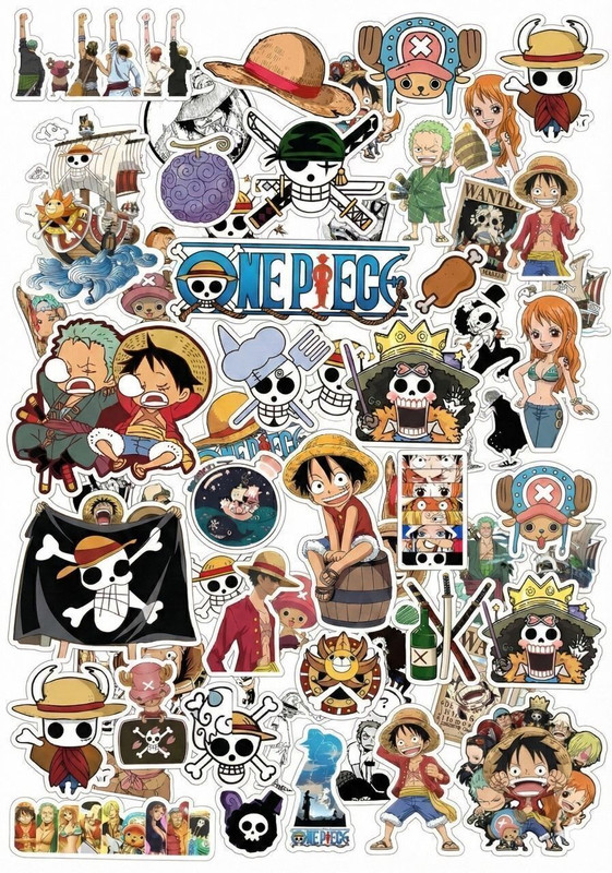 WEELIN One Piece stickers for Laptop Wall Luffy | Zoro Sanji Nami crew Glossy finish Self Adhesive Vinyl Laptop Skin Compatible for 15.6 inch(Theme: TV Series, Movies)