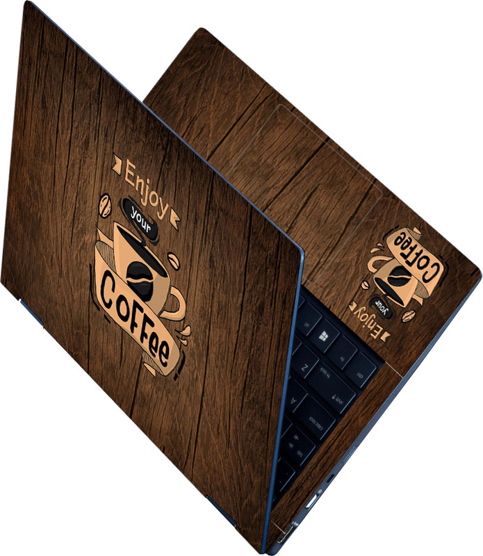 dzazner Full Body Laptop Skin For 14 to 15.6 inch Laptop - Enjoy Your Coffee Wooden Self Adhesive Stretched Vinyl Laptop Skin Compatible for 15.6 inch(Theme: Illustrations)