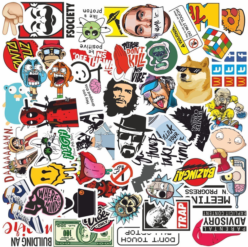 PRINTHUA vinyl sticker Pack of 51, Residue Free, Water Proof for Vinyl Reusable Laptop Skin Compatible for 15.5 inch(Theme: Illustrations)