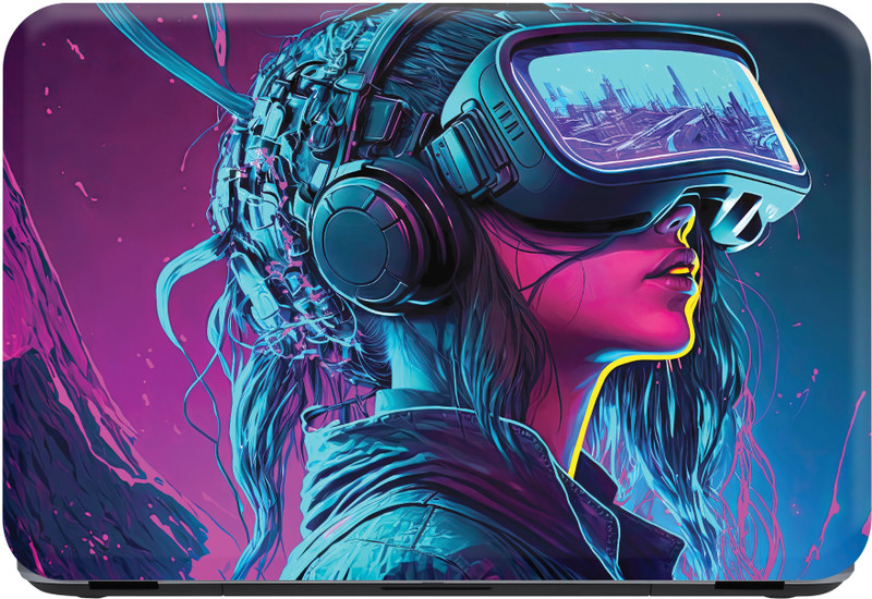 SCOTLON _Single Panel_smart girl with vr headset_ Vinyl Laptop Skin Compatible for 15.5 inch(Theme: Illustrations)