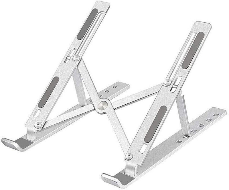 svaagat Laptop Stand Height Adjustable Aluminum Tablet Stand Fold able Portable Desktop Laptop Stand Height Adjustable Aluminum Tablet Stand Fold able Portable Desktop Holder Compatible with All Laptops (Up to 14 inch) Aluminium Floor and Desk Stand Rotatable Laptop Stand with Adjustable Height Comp