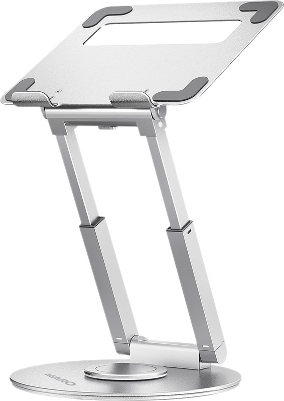 AGARO Foldable Laptop Stand Holder, 360° Rotating, Premium Metal Alloy, Ergonomic Height Adjustable with Anti-Slip Silicone Pads, Heat Vent Iron Desk Stand Rotatable Laptop Stand with Adjustable Height Compatible with Universal Laptops(Silver)