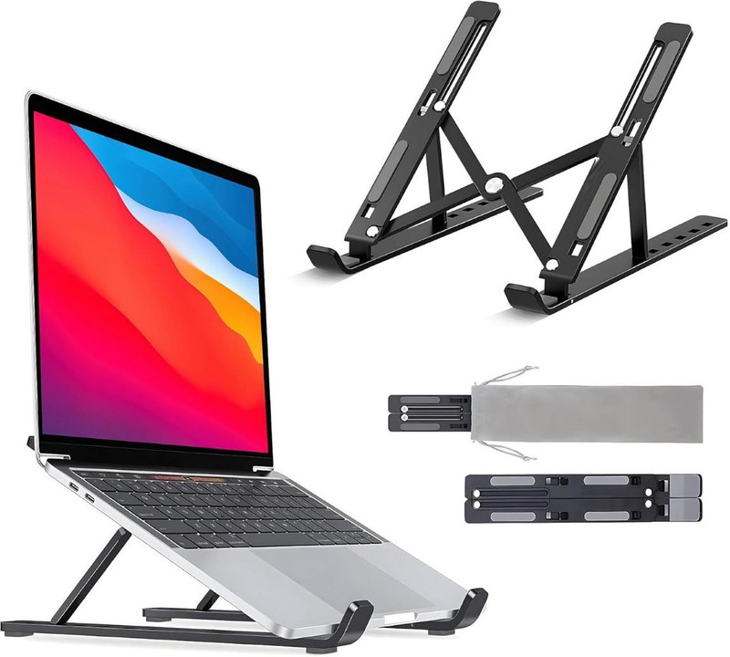 STRIFF Aluminum Laptop Stand Foldable, Adjustable, Ventilated, Up to 15.6''(Black) Aluminium Floor and Desk Stand Laptop Stand with Adjustable Height Compatible with 40 - 44cm Laptops(Black)