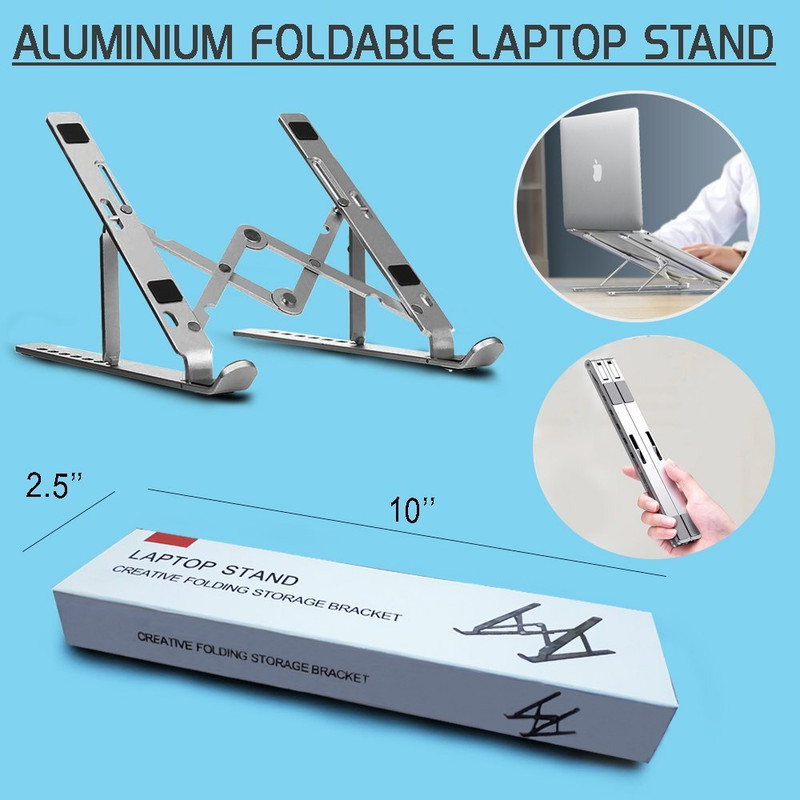 Fashion Bizz Portable Metal Laptop Stand | Multi Angle Adjustable Design Metal Laptop Stand SILVER Stainless Steel Desk Stand Rotatable Laptop Stand with Adjustable Height Compatible with Universal Laptops(Silver)