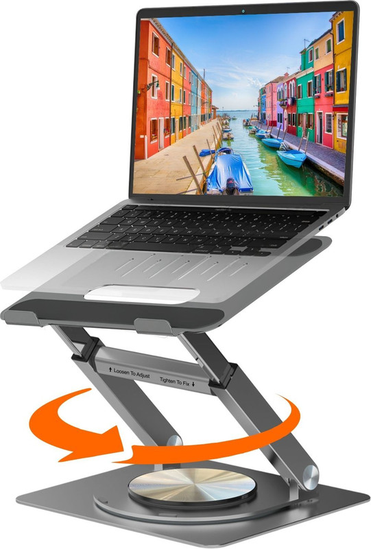 Dyazo Plus 360 Laptop Stand Foldable Riser with Swivel Base Anti-Slip Design & Standing Use Carbon Steel Desk Stand Rotatable Laptop Stand with Adjustable Height Compatible with Universal Laptops(Steel)