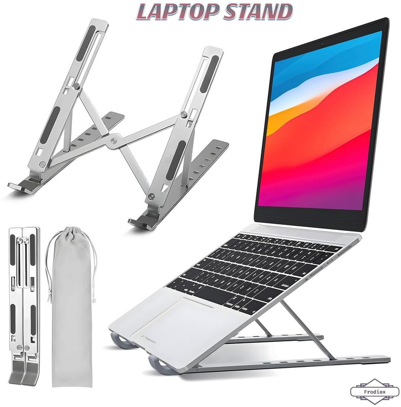 Frodiox Aluminum 6 Adjustable Foldable Portable Laptop Stand Desktop Tablet Stand FR17 Aluminium Floor and Desk Stand Rotatable Laptop Stand with Adjustable Height Compatible with Universal Laptops(Steel)