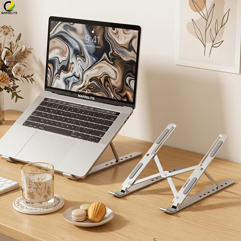 MARSELITE Multi-Purpose Laptop Phone Book Stand Modern Style MARE-LSTD13 Aluminium Desk Stand Laptop Stand with Adjustable Height Compatible with 26 - 35 cm Laptops(Silver)