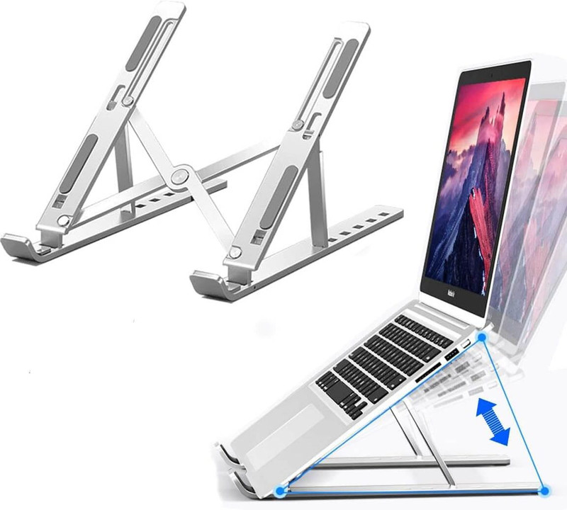 sss sculpture Portable Plastic Laptop & Phone Stand, Adjustable, Foldable, Ergonomic SS-359-LAPTOP-STAND-PLASTIC WHITE Plastic Floor and Desk Stand Rotatable Laptop Stand with Adjustable Height Compatible with Universal Laptops(White)