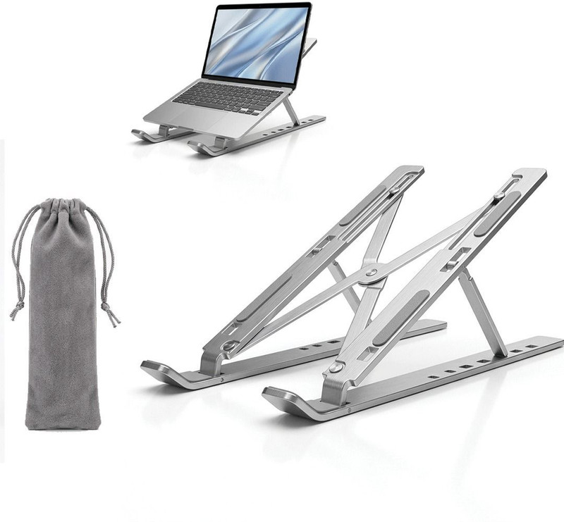 MIKANIX Adjustable Foldable Aluminum Laptop Stand 7 Angle Ergonomic Cooling Anti-Slip Portable Desk Stand with Pouch Compatible for All Laptops Aluminium Desk Stand Laptop Stand with Adjustable Height Compatible with Universal Laptops(Silver)