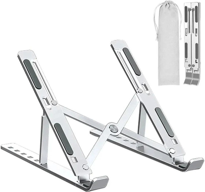 Hubone Folding Height Adjustable Aluminium Foldable Portable Desktop Holder Riser Aluminium Desk Stand Laptop Stand with Adjustable Height Compatible with 36 - 39cm Laptops(Silver)